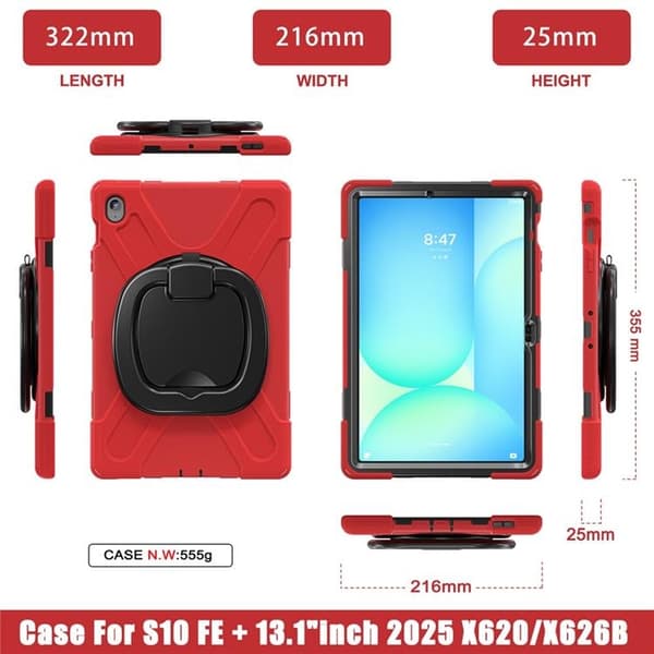 [RM]Mobilskal til Galaxy Tab S10 FE Plus Kickstand Handle Grip - Rød Röd 661