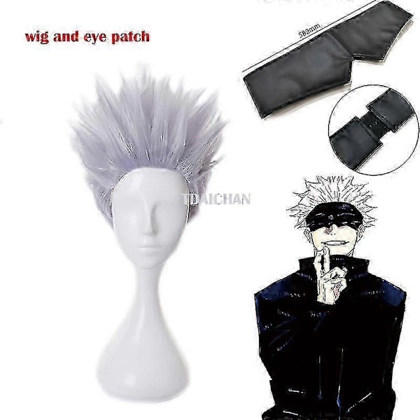 2023-gojo Satoru Cosplay Peruukit Anime Jujutsu Kaisen Gojo Lyhyet Lämmönkestävät Synteettiset Hiukset Peruukkihatulla Juhla Peruukki Ilman Silmälappua (FMY) wigA and eyepatch