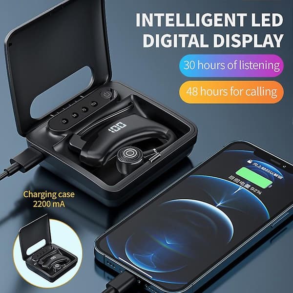 [RM]Bluetooth-headset Led trådløst headset Bluetooth5.2 headset 180 graders roterende ørekrog forretningsøretelefon forretnings Bluetooth-headset
