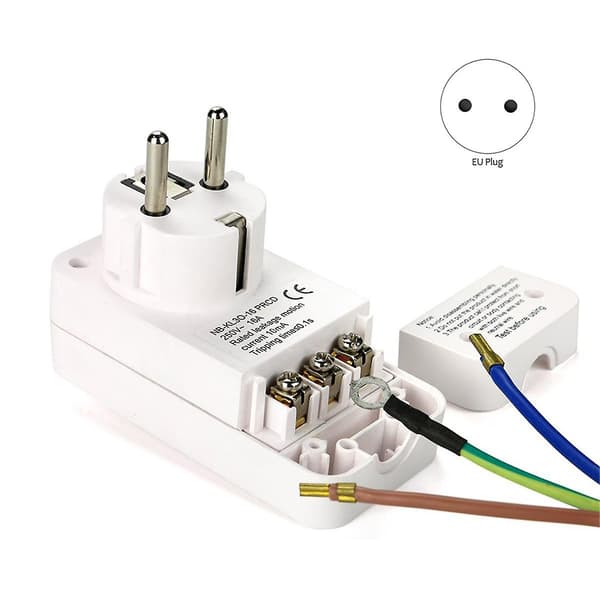 [RM]Residual Current Device Personal Protection Plug Replacement Plug 10mA Residual Current Circuit Breaker 16Amp EU Plug-FA- White