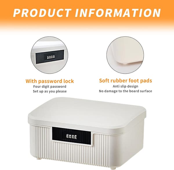 [RM]Lockable Storage Box, 2.3 Gallon Storage Box with Combination Lock, Heavy Duty Plastic Box, Useful as Item Organizer White)