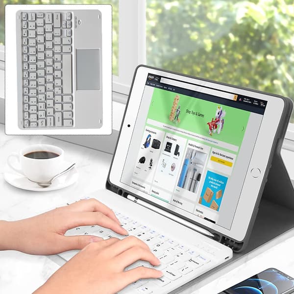 [RM]Ultra-thin Wireless Bluetooth Keyboard with Touchpad - Universal Rechargeable Keyboard for iPad iOS Android Windows Devices