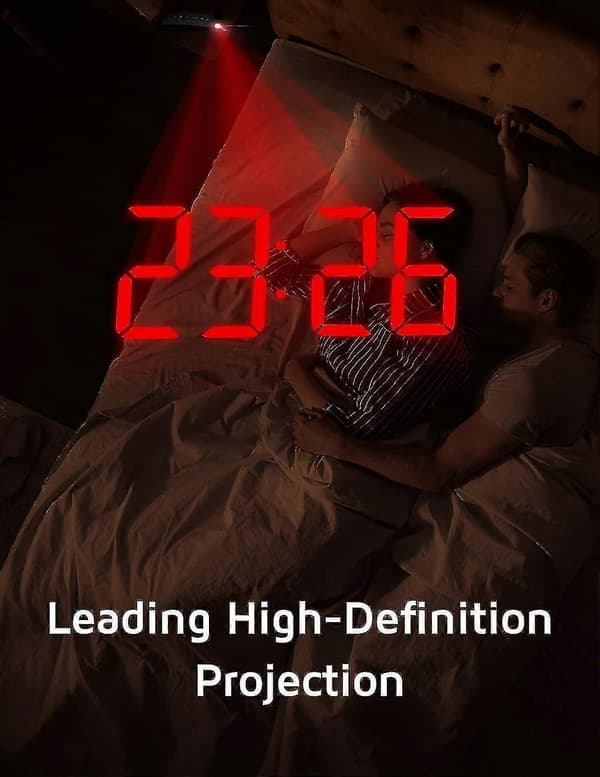 [RM]Projection Alarm Clock, Digital Clock with 180° Rotatable Projector, 3-Level Brightness Dimmer[HK] White Digit