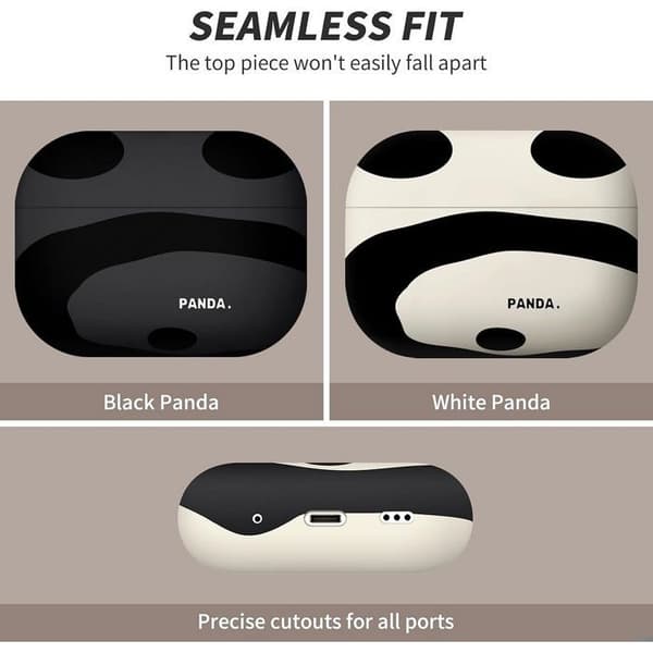 [RM]AirPods 3 Case - Soft Silicone Protection - Shockproof - Scratch-Resistant - Strap - Panda Vit, Svart