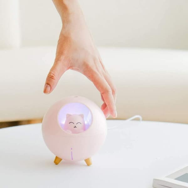 [RM]Cat Pet Multi-Mode Colorful LED Night Light Small Mini Spray USB Humidifier Desktop Office Cartoon Atmosphere Light Decompression Gift, White