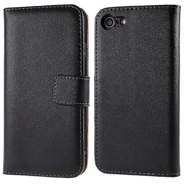 Stativfunktion Äkta Läder Plånboksfodral med Säker Magnetisk Stängning för iPhone 8/7/SE (2020) Black Black