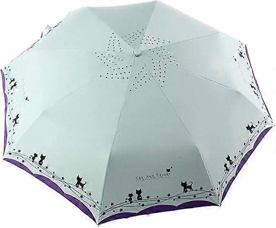 [RM]Windproof Compact Travel Folding Cute Cat Umbrella, Automatic Open Close Rain & Sun Lightweight, Green