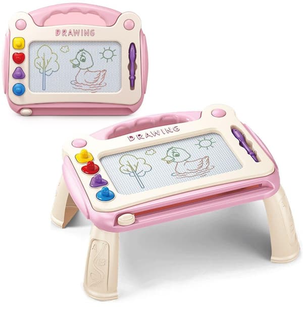 [RM] Magnetic Drawing Board for Kids with Table, 4 Stamps - Educational Play & Intelligence Development pink blue