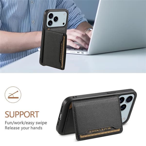 [RM]iPhone 17 Pro Cover med Kortlomme Læder Sort 48
