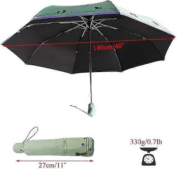 [RM]Windproof Compact Travel Folding Cute Cat Umbrella, Automatic Open Close Rain & Sun Lightweight, Green