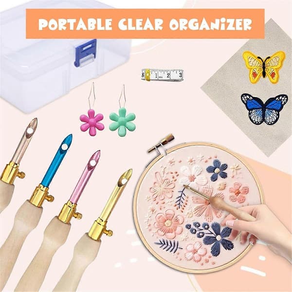[RM]35 Pcs Punch Needle Kit, Adjustable Punch Needle Embroidery Kit, Sewing Art Needle Tool for Beginners