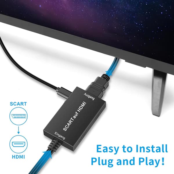 [RM]Scart til HDMI-omformer, Scart til HDMI-adapter, video- og lydomformer, Plug & Play, Scart til HDMI-omformer for dekoder, Xbox, PS3