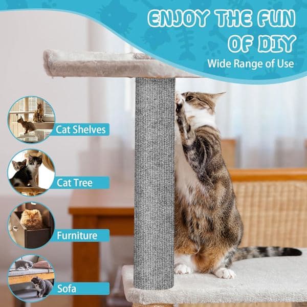 [RM]DIY scratching mat for cats, cuttable scratching board, 200 cm x 40 cm, self-adhesive carpet mat (light grey).