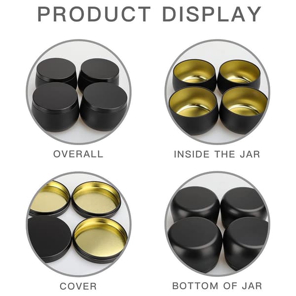 [RM]8 Empty Candle Making Jars - 240 ml Mini Containers - DIY Kit - For Storing Dry Tea, Candy & Spices - Gift Idea - Black