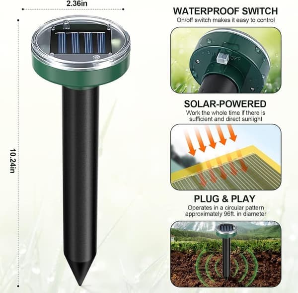 [RM] Solar-powered Vibrating Mouse Repeller - Keep Mice, Voles, and Moles Away from Your Garden - 10-pack