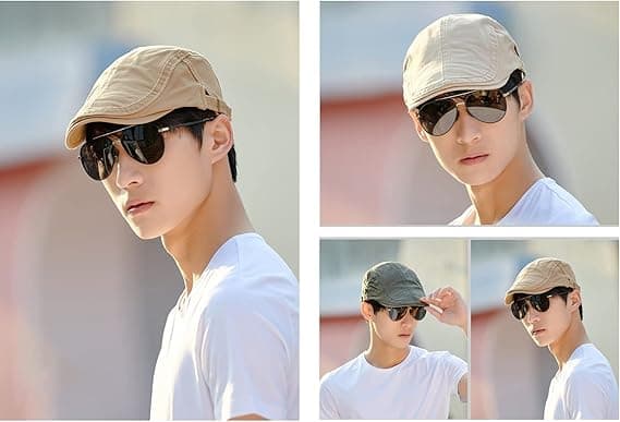 [RM] Men's Vintage Beret Hat, Adjustable Cotton, Breathable Flat Cap