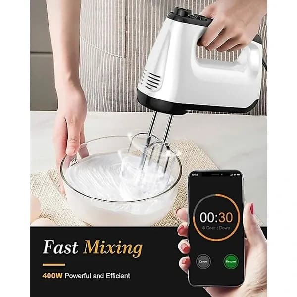 [RM]Electric Hand Mixer, 6 Speeds 400W with 2 Whisks and 2 Dough Hooks, Turbo Function, Eject Button