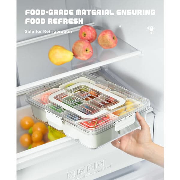 [RM] Divided Snack Tray with Lid and Handle Portable Snack Box Transparent Candy Storage