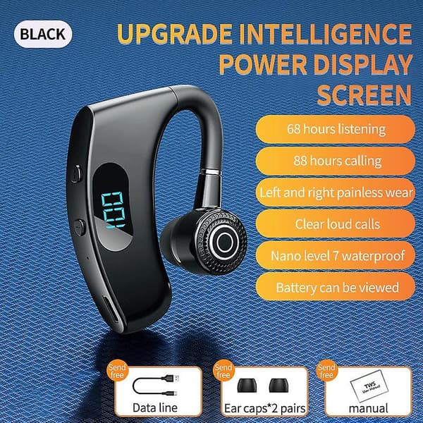 [RM]Bluetooth-headset Led trådløst headset Bluetooth5.2 headset 180 graders roterende ørekrog forretningsøretelefon forretnings Bluetooth-headset