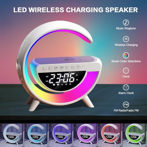 [RM]Wireless Charging Desk Lamp, Multifunctional Bluetooth Speaker and Alarm Clock - LED Bedside Lamp, Suitable for Heavy Sleepers.