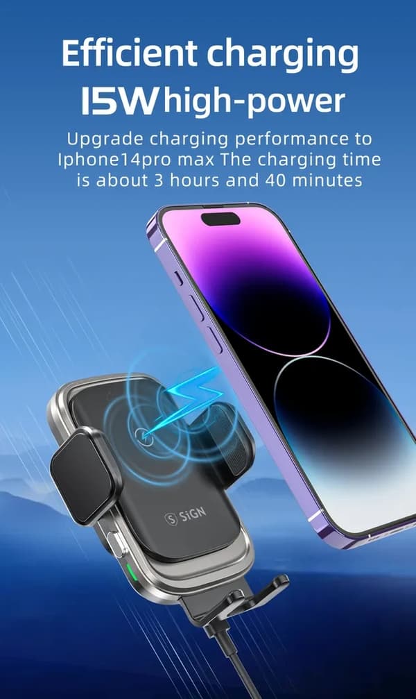 [RM]SiGN Mobile Holder for Car with Wireless Charging, 15W - Black