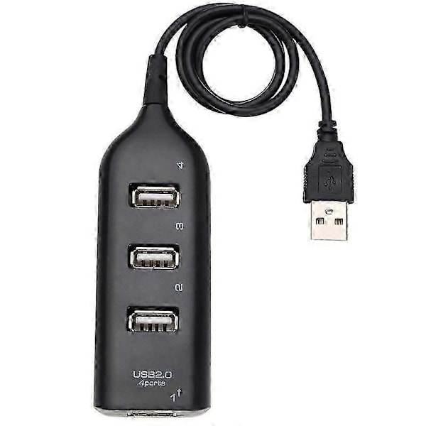 Mini 4-Port USB 2.0 Højhastigheds Splitter Adapter Kompatibel med Laptop og PC black