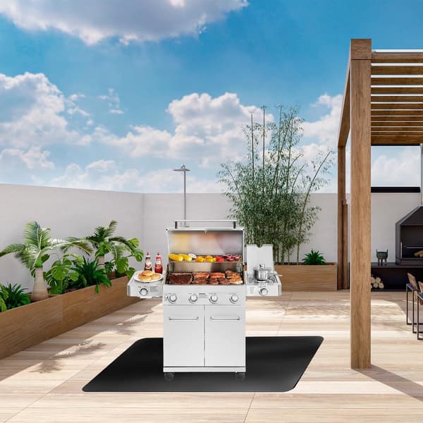 [RM] Grillmåtte 91 x 122 cm - Grillmåtte - Placer under din grill - Beskytter din terrasse eller græsplæne mod gløder og fedtstænk - Sort