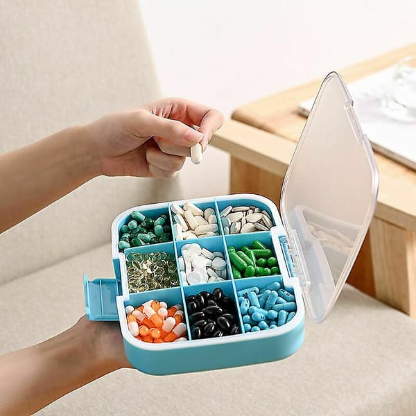 [RM]Pill Box, Black Large Capacity Nine Compartment Waterproof Pill Box