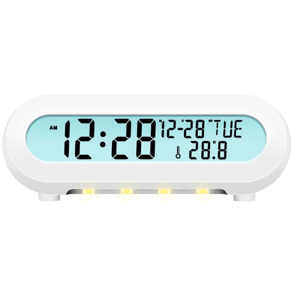 [RM]Klokkeradio Temp/Luftfuktighet USB-C/Batteridrift Hvit 190