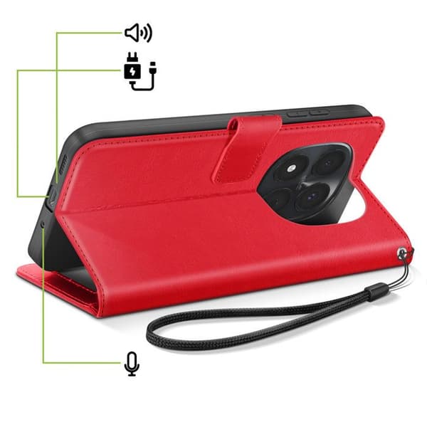 [RM]Wallet Case for Redmi Note 15 Pro 5G with Wrist Strap and Stand Function Mayaxess Red Röd