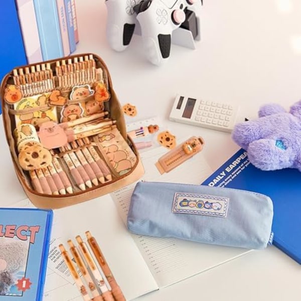 Capybara Pencil Case Set with Gel Pens/Stickers - Large Capacity for School/Kids - - -