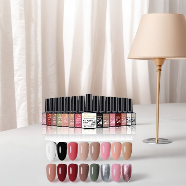 Gel nagelkit, 35 delar, blank och matt baslack, nageldekoration, utrustad med UV-lampa, säker och giftfri gelnagellack