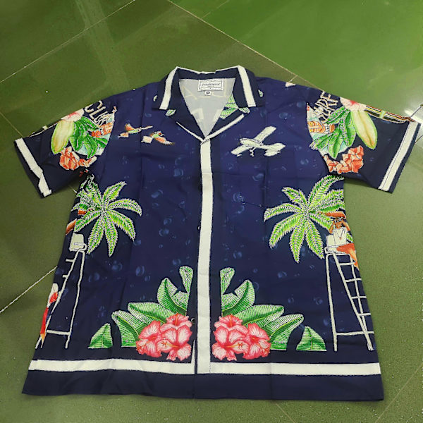 Casablanca Havaiji-rantakukkainen paitapuku kookospähkinäkuviolla, lyhythihaiset shortsit, yhteensopiva miesten ja naisten kanssa, topit ja t-paidat Army Green S