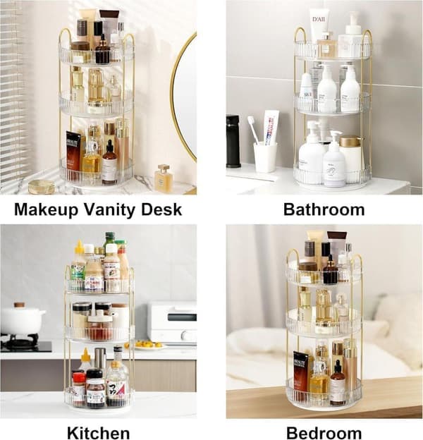 [RM] Makeup Organizer - 2 or 3 Drawers Makeup Storage 360° Rotating Makeup Stand Organizer Makeup Tools White white 3 våningar