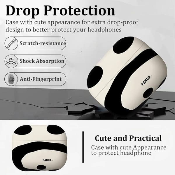 [RM]AirPods 3 Case - Soft Silicone Protection - Shockproof - Scratch-Resistant - Strap - Panda Vit, Svart