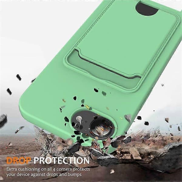 Flydende silikone etui med kortholder og lanyard til iPhone 16e Green