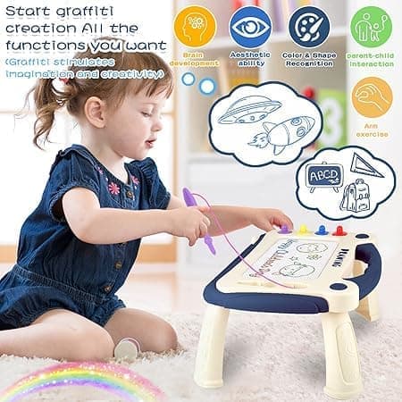 [RM] Magnetic Drawing Board for Kids with Table, 4 Stamps - Educational Play & Intelligence Development pink blue