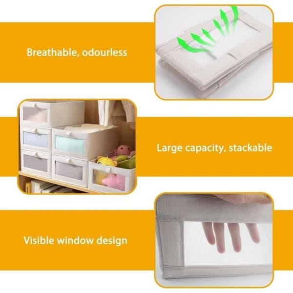 [RM]2 Pcs Fabric Storage Box, Foldable Storage Box, Clothes Storage Wardrobe, Dressing Room Organizer, Wardrobe Storage