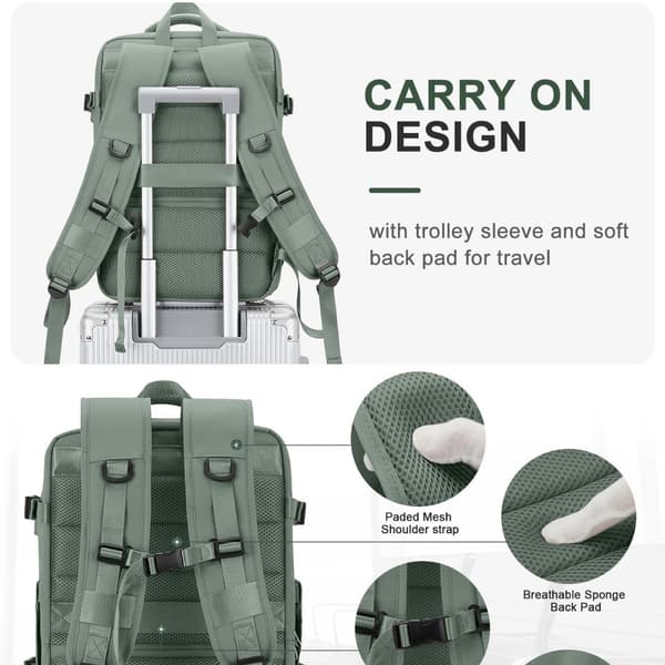 [RM]Flight Travel Backpack, Travel Backpack with Airbag, USB Interface, Waterproof Carry-on Bag - Green