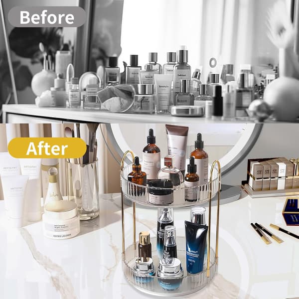 [RM] Makeup Organizer - 2 or 3 Drawers Makeup Storage 360° Rotating Makeup Stand Organizer Makeup Tools White white 2 våningar