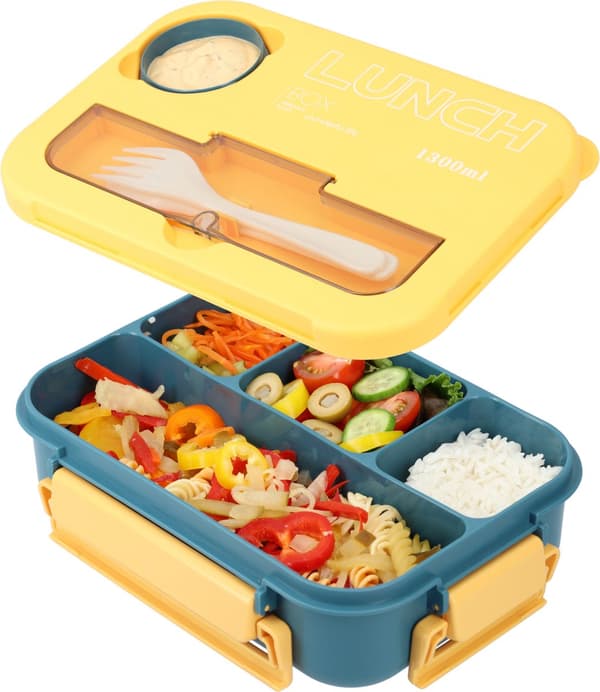 [RM]Beautiful Lunch Box 1550ml Stackable Bento Box Navy Blue With Cutlery BPA Free Lunch Box Microwave Safe Leakproof & Durable For Work blue