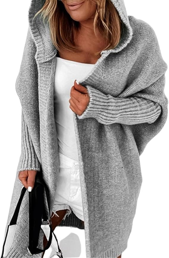 [RM] Dame lange cardigans kabelstrikket åben front oversized hætte O