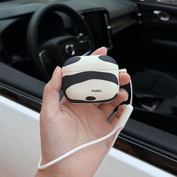 [RM]AirPods 3 Case - Soft Silicone Protection - Shockproof - Scratch-Resistant - Strap - Panda Vit, Svart