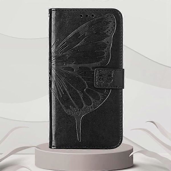 Kompatibel med Nokia XR20 Präglat Fjäril Läder Telefonfodral Black