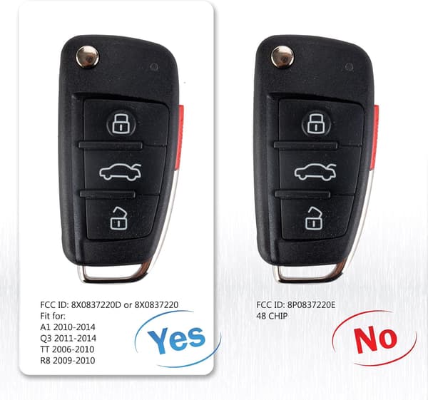 [RM] 4-Button Car Remote Key Replacement for Audi, Compatible with 2010-2014 A1, 2006-2010 TT, 2009-2010 R8 8X0837220D