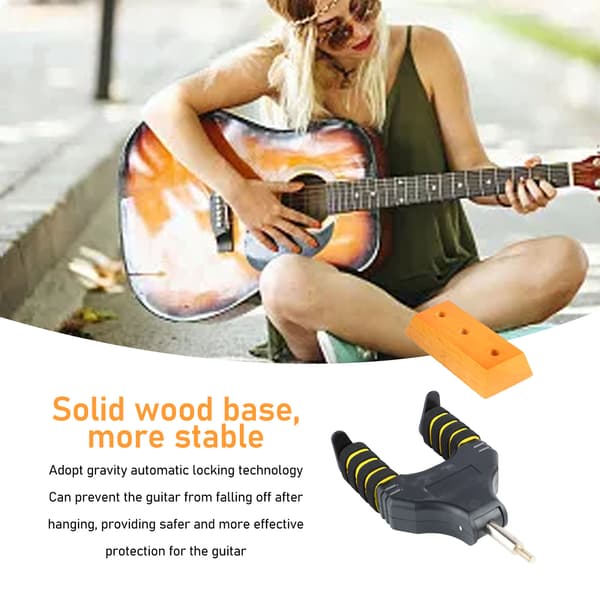 [RM] Guitar Hanger Wall Mounted Automatic Locking Steel Solid Wood Base High Load Capacity Guitar Hook Holder