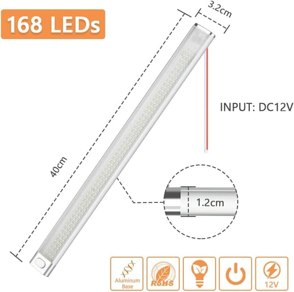 [RM] 4 pcs 12V LED Van Interior Lighting Kit, 168 LEDs RV Ceiling Light, 4-pack Strip Light Bar with ON/OFF Switch [Energy Class G]