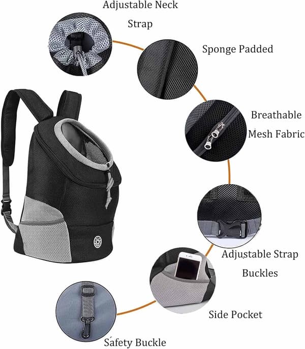 [RM] Dog Cat Carrier Backpack for Small Medium Pets Adjustable Head Out Front Breathable Bag Waterproof Bottom Backpack Black