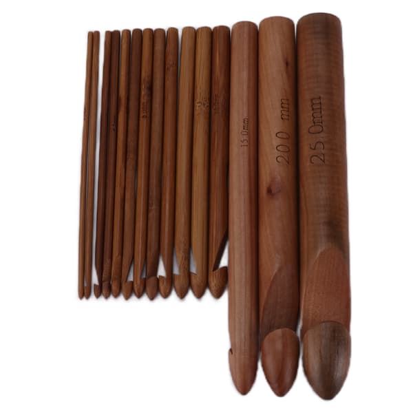 15 Pieces Crochet Hooks 20cm Carbonized Large Ergonomic Extra Thick Bamboo Crochet Needles for Beginners Crocheters