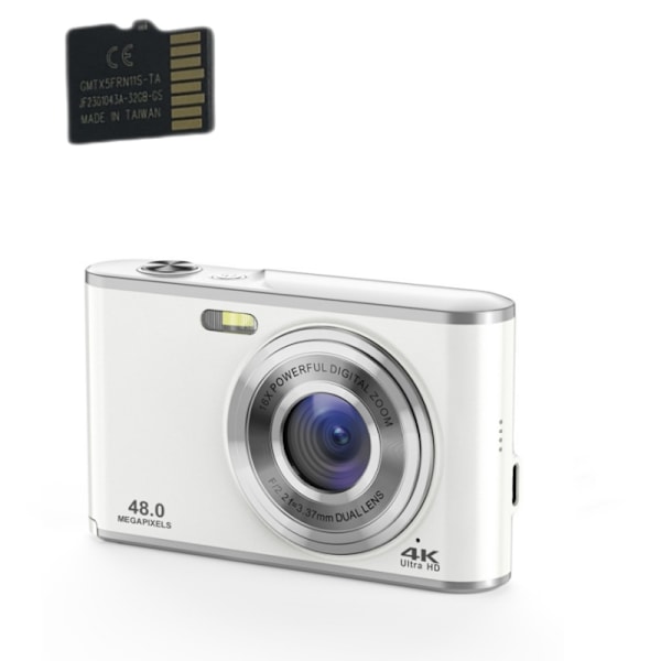 INF Digitaalikamera 4K 48MP 16x Zoom Web-kamera 32GB muistikortilla Silver